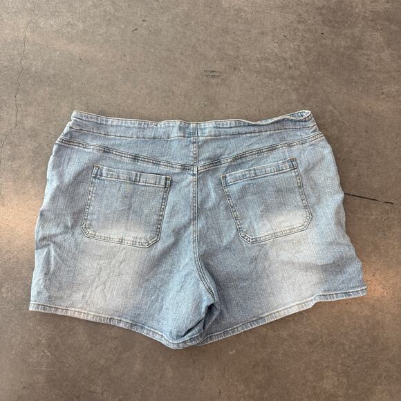 Vintage Y2K Zip Up Tie Mid Rise Light Wash Denim Blue Jean Short Women 20W - Picture 2 of 5